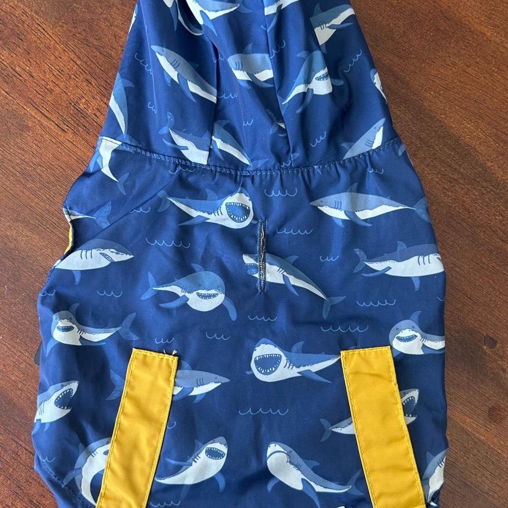 Lucy & Co. Shark Print Dog Raincoat - Blue and Yellow